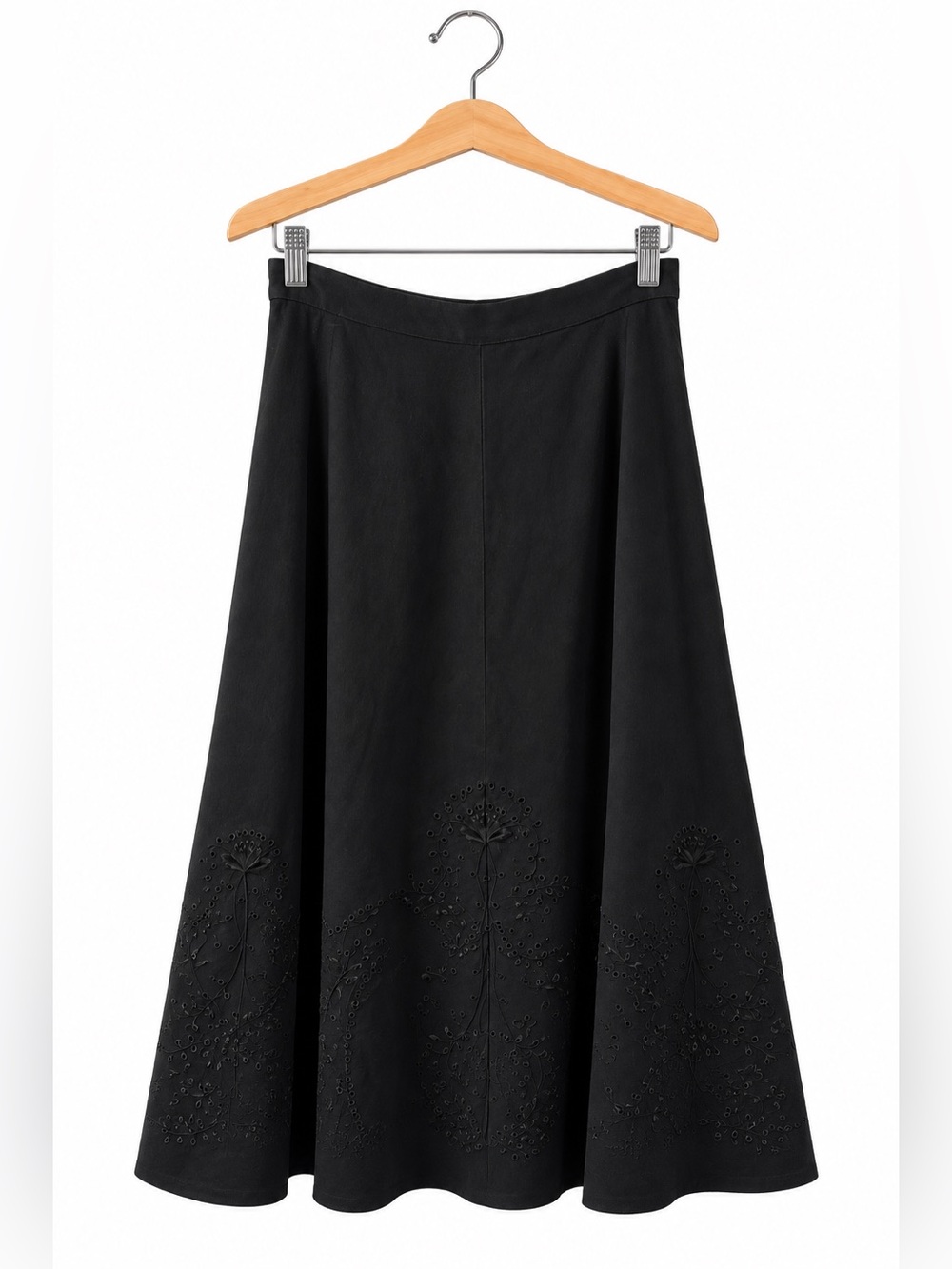 Lauren Ralph Lauren Black A-Line Midi Skirt Size 6 Eyelet Embroidered Classic